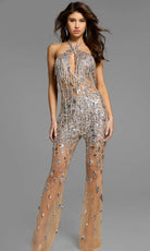 Jovani 40897 - Embellished Halter Fringe Jumpsuit - designer formal gown at Silhouette Dresses