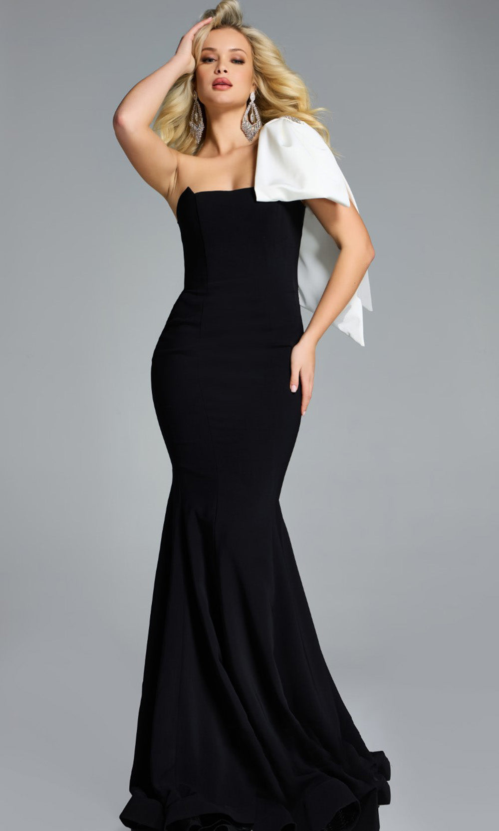 Jovani 41132 - Bow Accent One Shoulder Mermaid Gown - back view