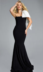 Jovani 41132 - Bow Accent One Shoulder Mermaid Gown - back view