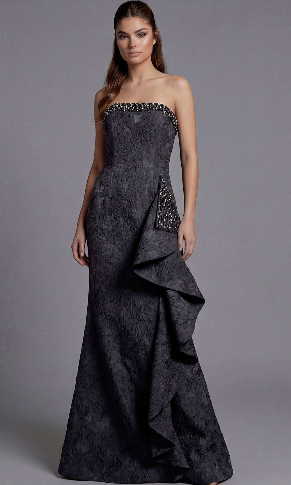 Jovani 41135 - Beaded Neckline Textured Evening Gown - designer prom dress at Silhouette Dresses