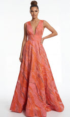 Jovani 41136 - Metallic Jacquard Wide Strap A-Line Gown - back view