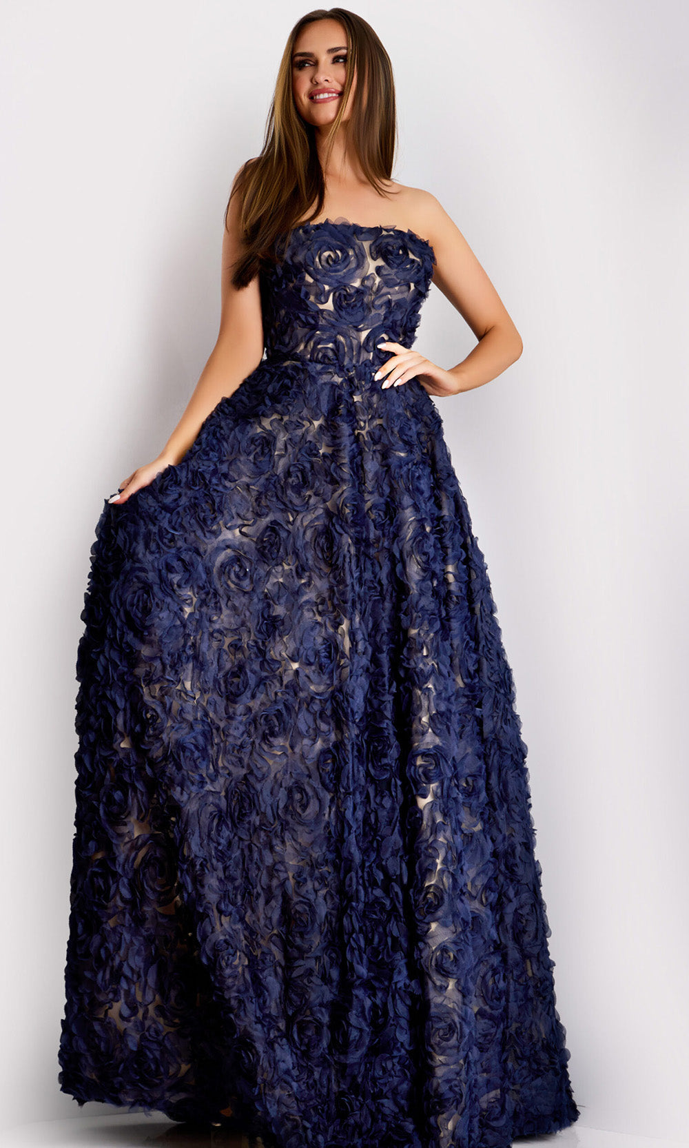 Jovani 41188 - Strapless Embroidered Tulle Evening Gown - detail view