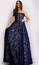 Jovani 41188 - Strapless Embroidered Tulle Evening Gown - detail view