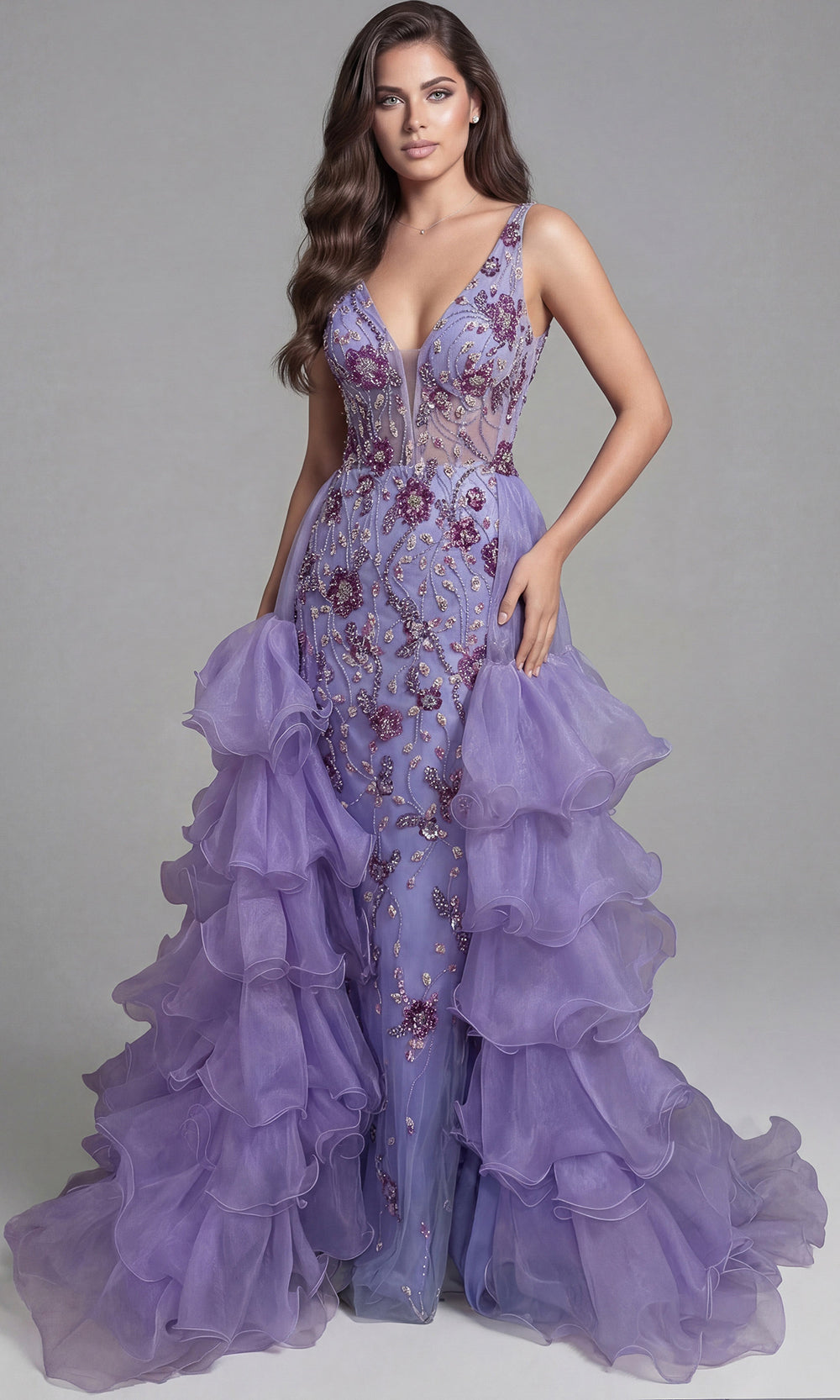 Jovani 41192 - Embellished Ruffle A-Line Gown - view 6
