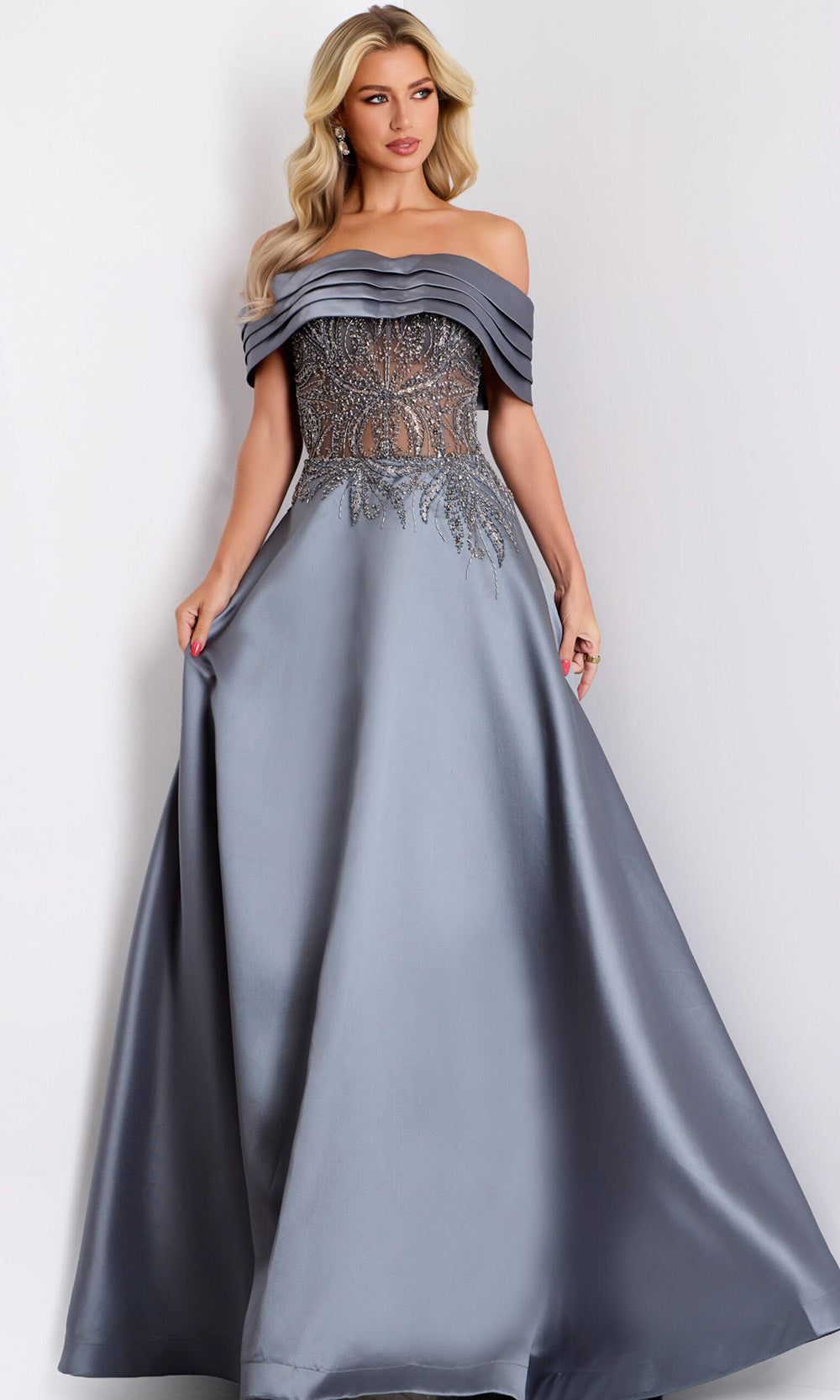 Jovani 41198 - Off Shoulder A-Line Gown with Beading - detail view