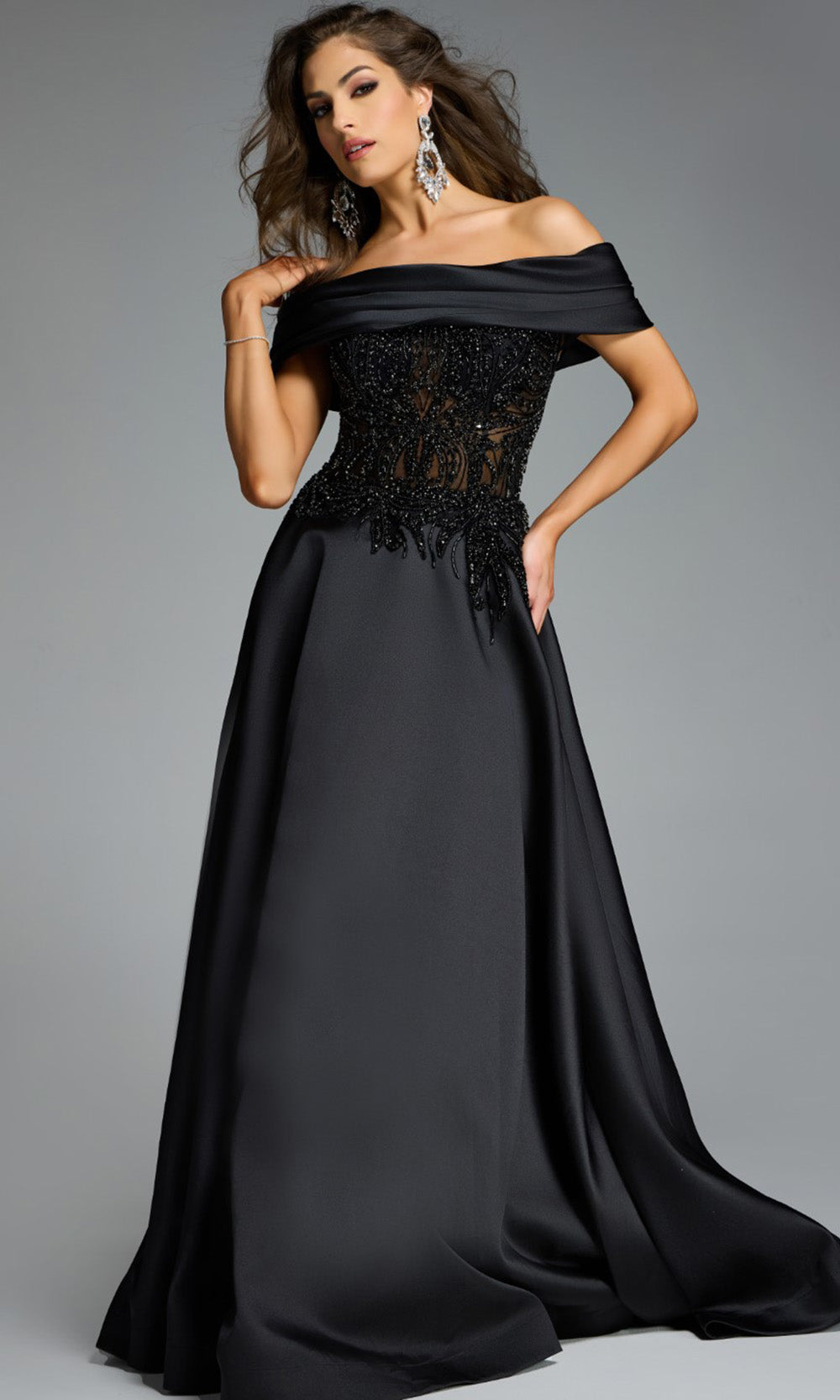 Jovani 41198 - Off Shoulder A-Line Gown with Beading - back view
