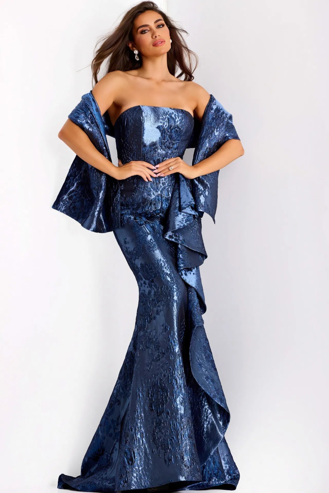 Jovani 42028 - Mermaid Gown with Ruffled Accents - back view