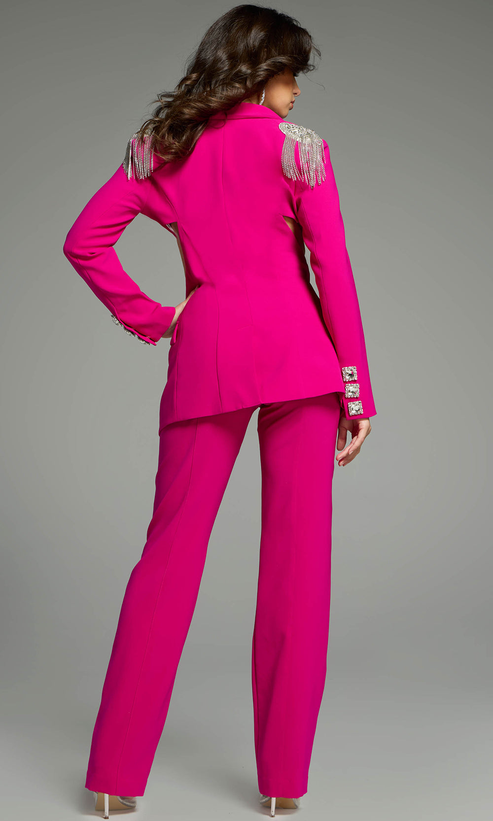 Jovani 42120 - Cropped Blazer V-Neckline Pantsuit - view 5