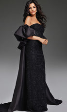 Jovani 42137 - Detachable Cape Beaded Sheath Gown - back view
