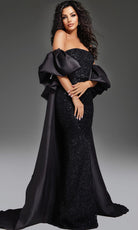 Jovani 42137 - Detachable Cape Beaded Sheath Gown - detail view