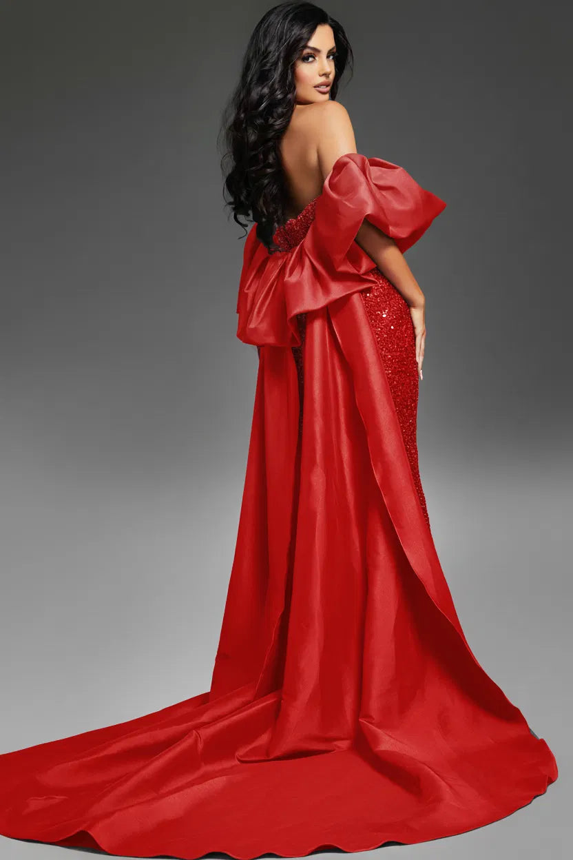 Jovani 42137 - Detachable Cape Beaded Sheath Gown - view 6