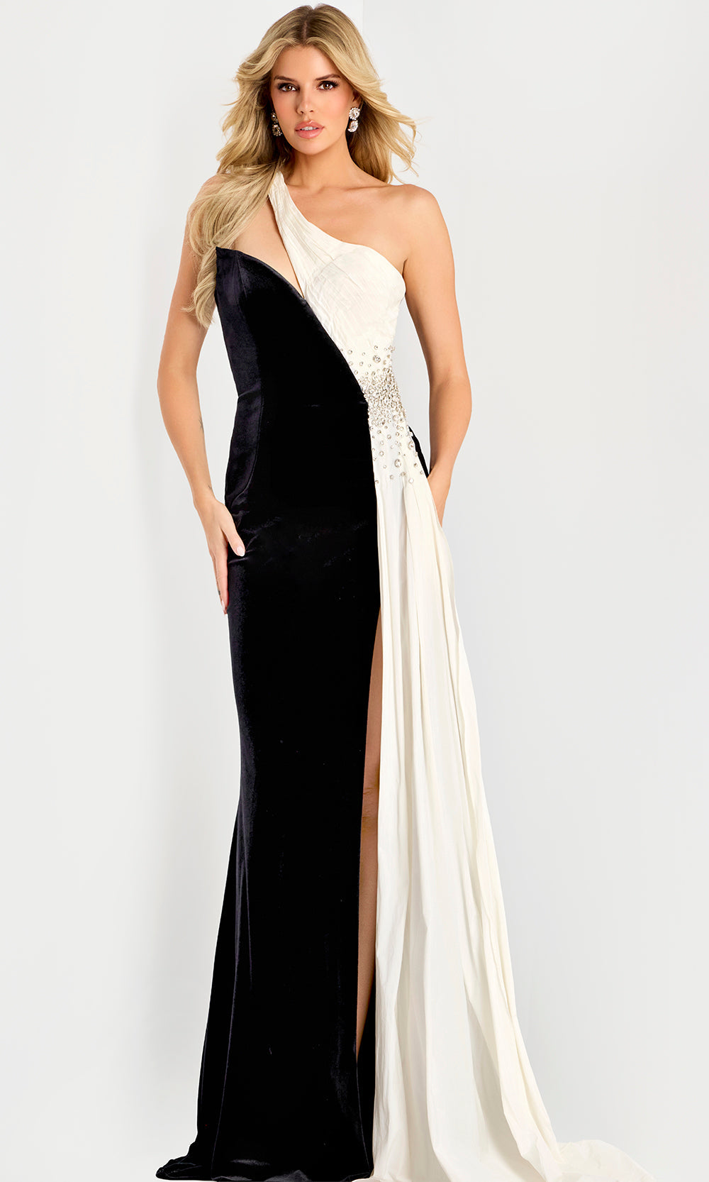 Jovani 42140 - One Shoulder Color Block Evening Gown - designer formal gown at Silhouette Dresses