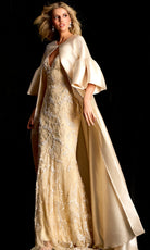Jovani 42159 - Beaded Plunging Neck Gown with Cape Overlay - back view