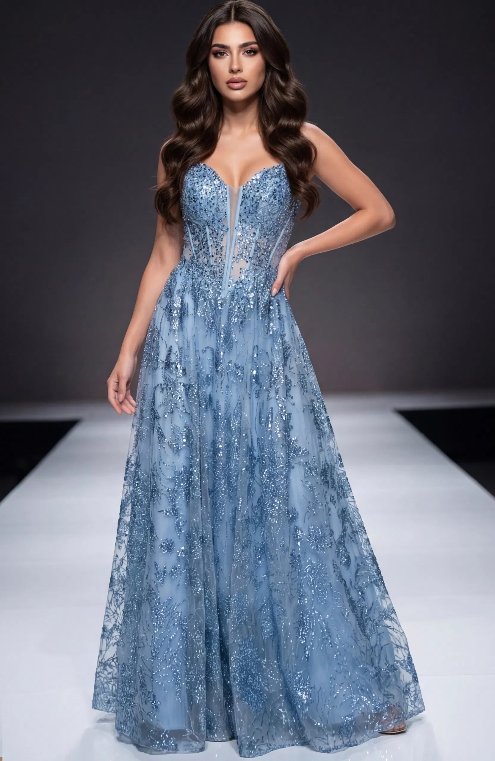 Jovani 42199 - Lace Embroidered Prom Dress - designer prom dress at Silhouette Dresses