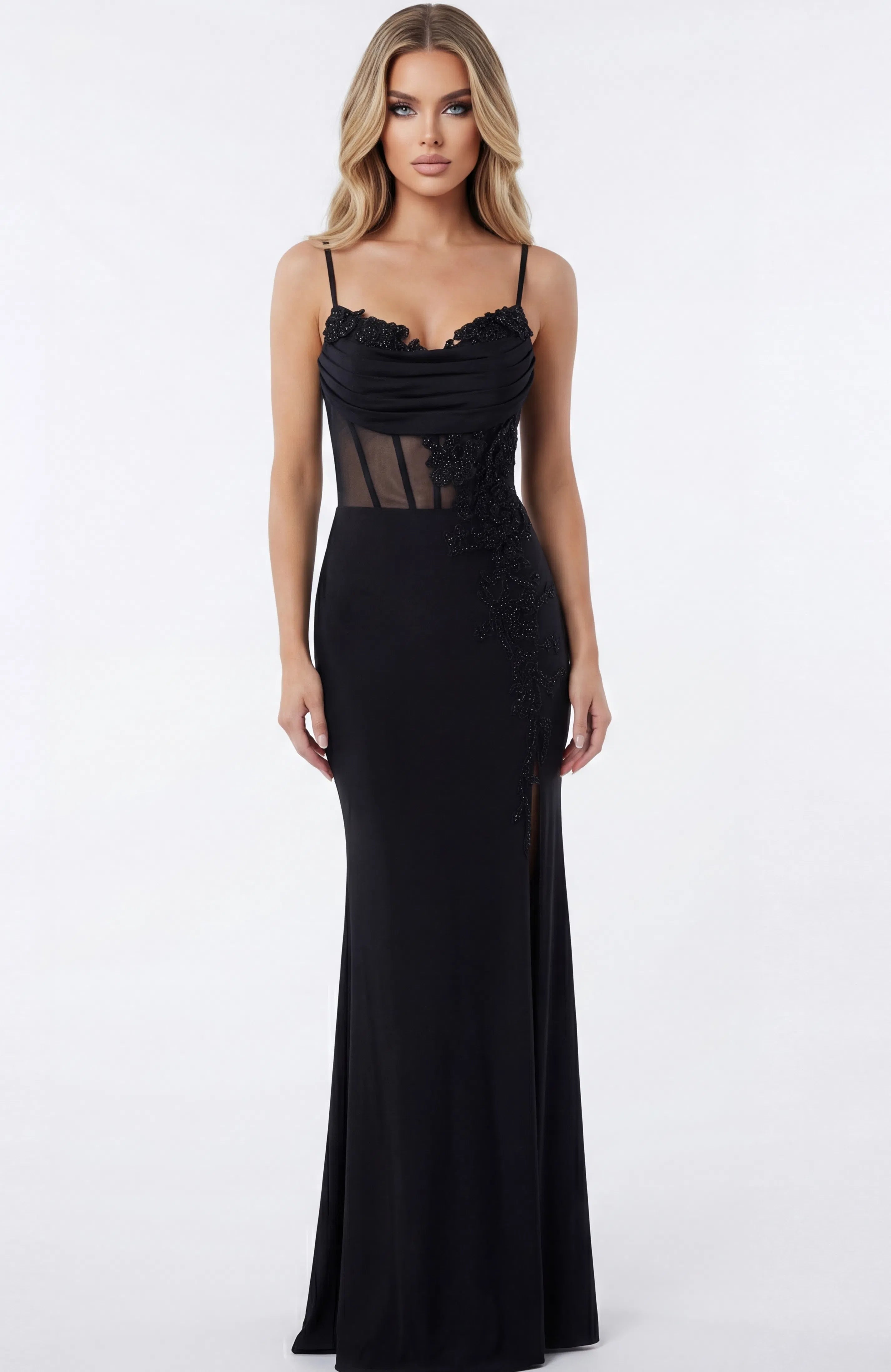 Jovani 42227 - Spaghetti Strap Applique Prom Dress - designer prom dress at Silhouette Dresses