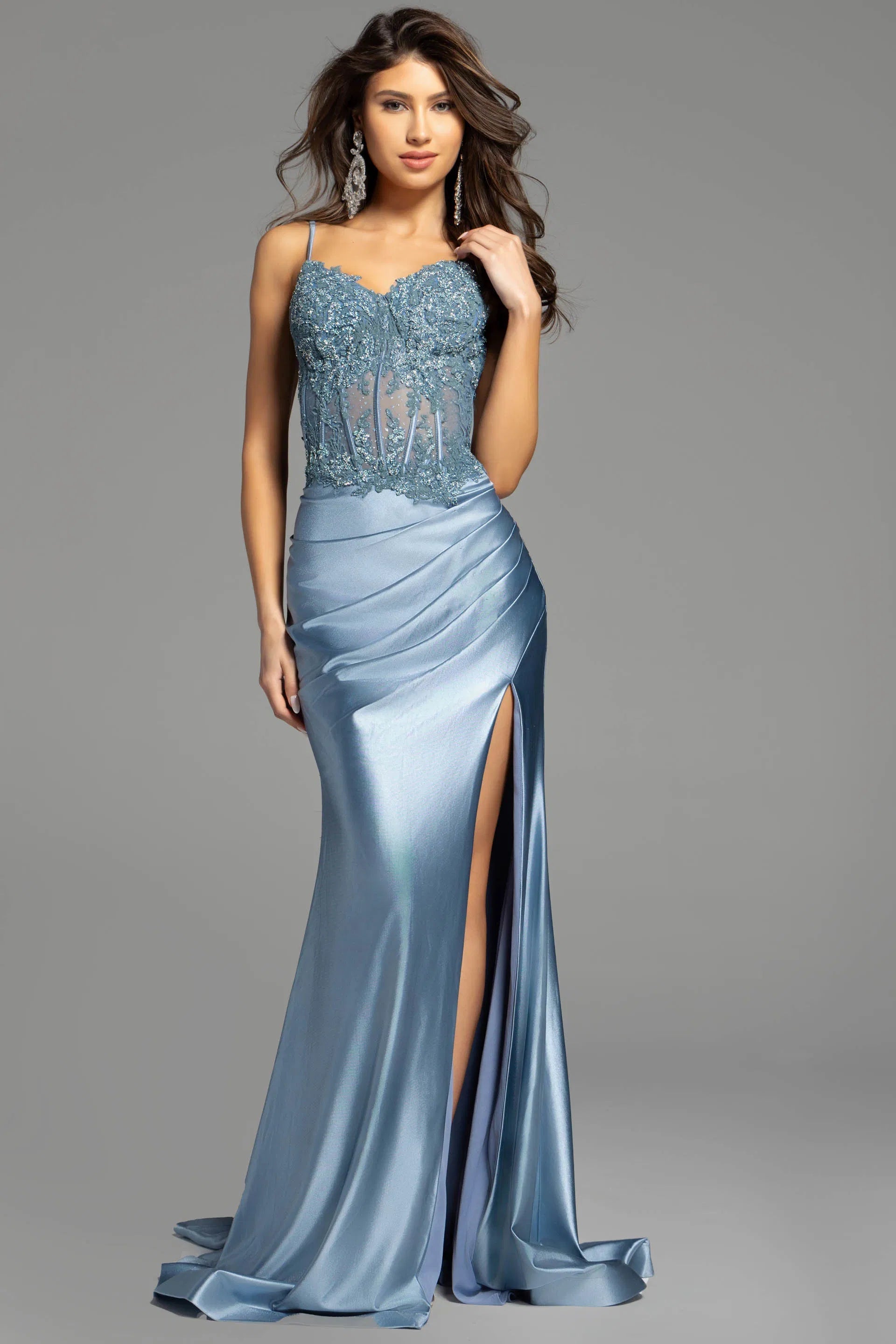 Jovani 42259 - Applique Sheer Corset Gown - detail view