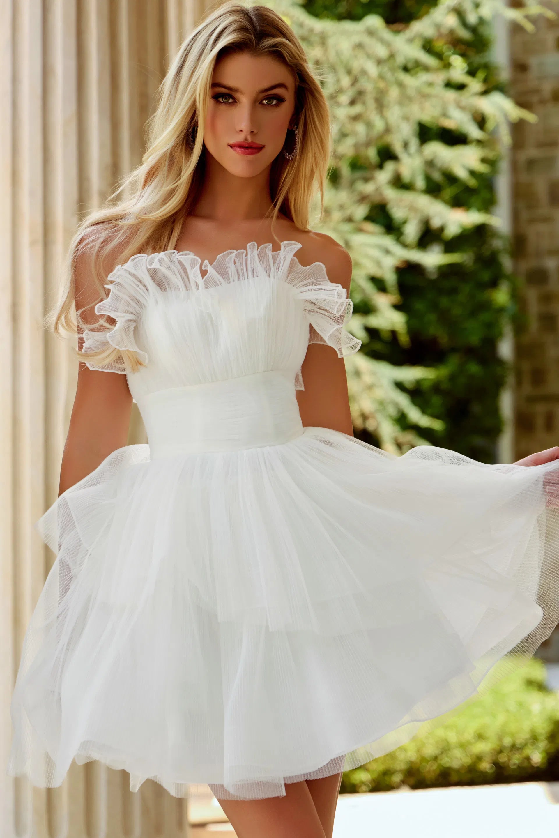 Jovani 42340 - Petal Draped Short Dress - detail view