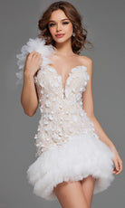 Jovani 42536 - Floral Applique Ruffled One Shoulder Dress - back view