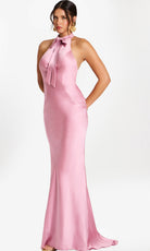 Jovani 42560 - Satin Halter Evening Gown with Bow Tie Front - designer prom dress at Silhouette Dresses