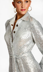Jovani 42706 - Collared Long Sleeve Sequin Gown with Tie Waist - view 4