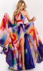 Jovani 42717 - Multicolor Print Pleated A-Line Dress - designer formal gown at Silhouette Dresses