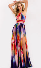 Jovani 42717 - Multicolor Print Pleated A-Line Dress - back view