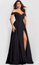 Jovani 42849 - Satin Off Shoulder Pleated A-Line Gown - designer formal gown at Silhouette Dresses