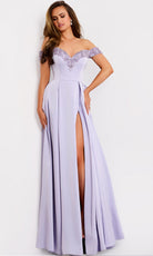 Jovani 42849 - Satin Off Shoulder Pleated A-Line Gown - view 4