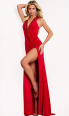 Jovani 42853 - Halter Sheath Gown with Beaded Trim - back view