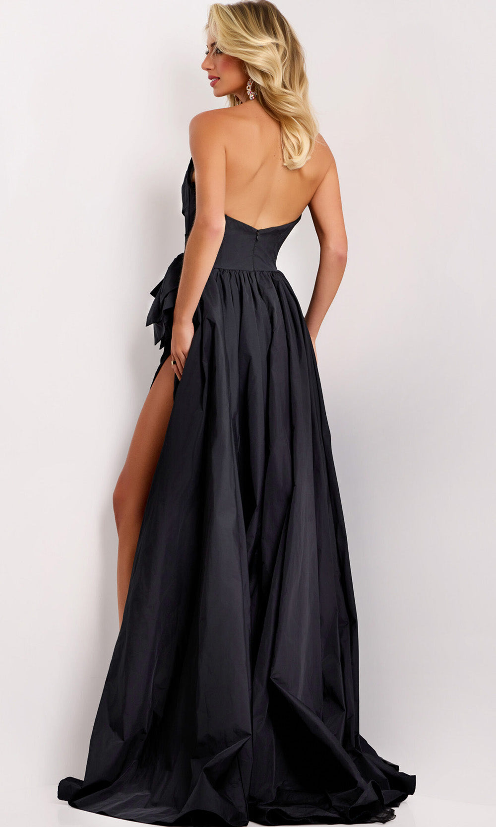 Jovani 42990 - Taffeta Asymmetric Ballgown with Crystal Bow - back view