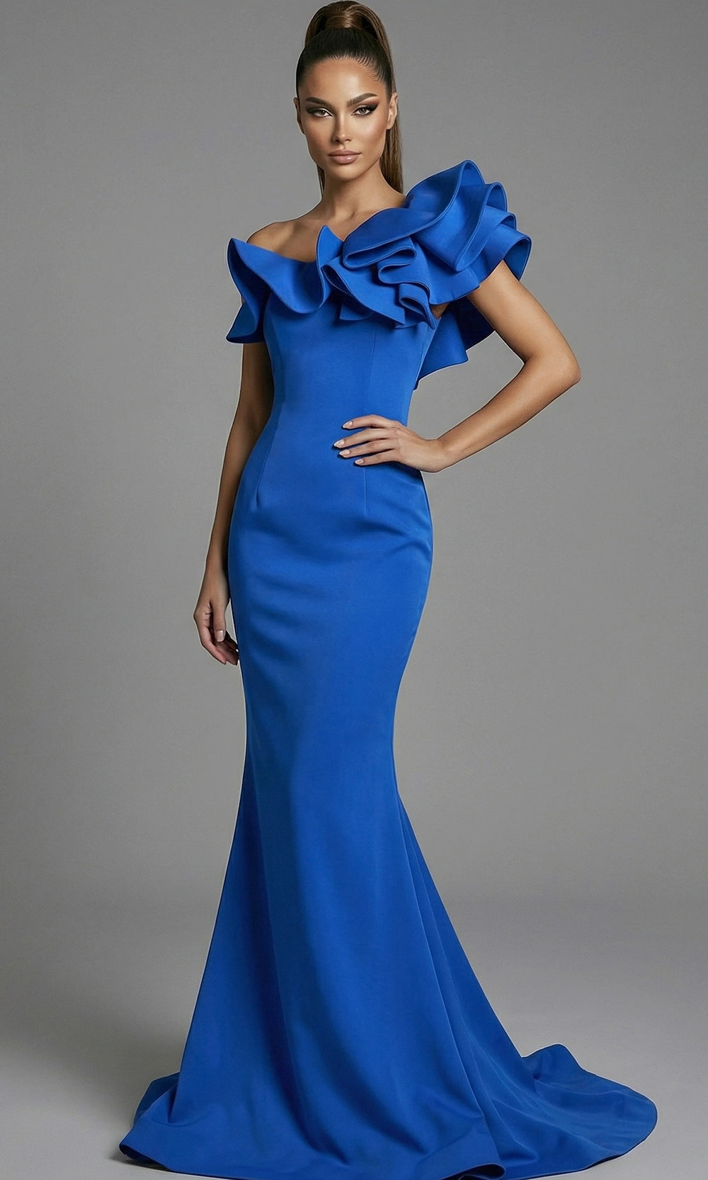 Jovani 43000 - Sculpted Ruffle One Shoulder Evening Gown - designer prom dress at Silhouette Dresses