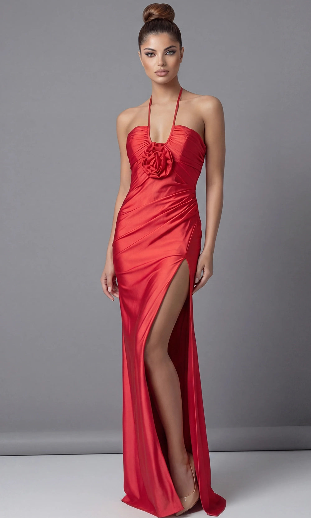 Jovani 43041 - Rosette Detail Sleeveless Halter Prom Gown - designer prom dress at Silhouette Dresses