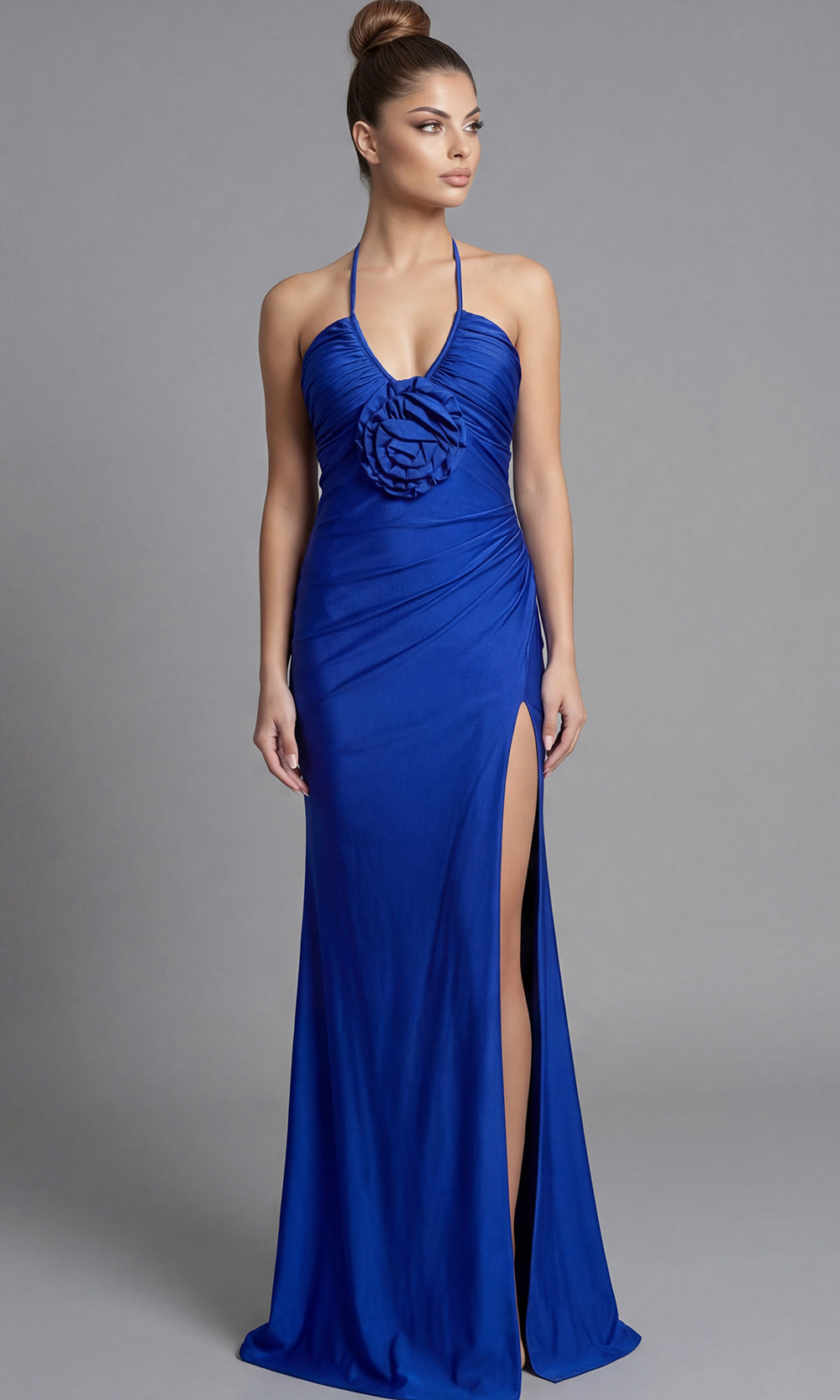 Jovani 43041 - Rosette Detail Sleeveless Halter Prom Gown - view 5