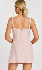 Jovani 43042 - Square Neck Tweed Dress with Rosette Detail - back view