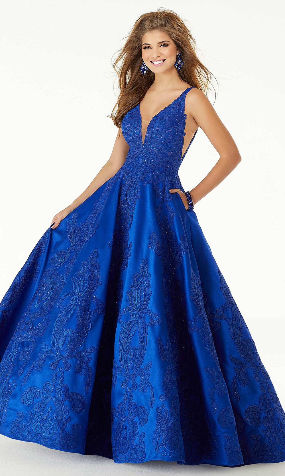 Mori Lee 49327 - Baroque Plunging Neckline Ballgown - view 5