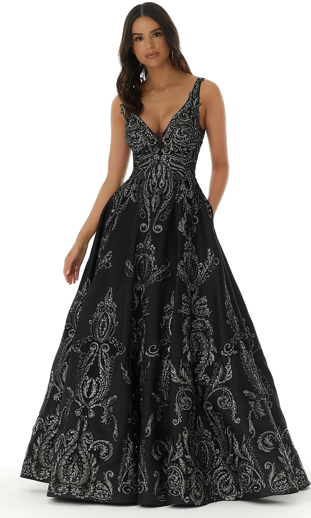 Mori Lee 49327 - Baroque Plunging Neckline Ballgown - view 6