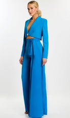 Jovani 43139 - Cropped Blazer Pantsuit with Sash - back view