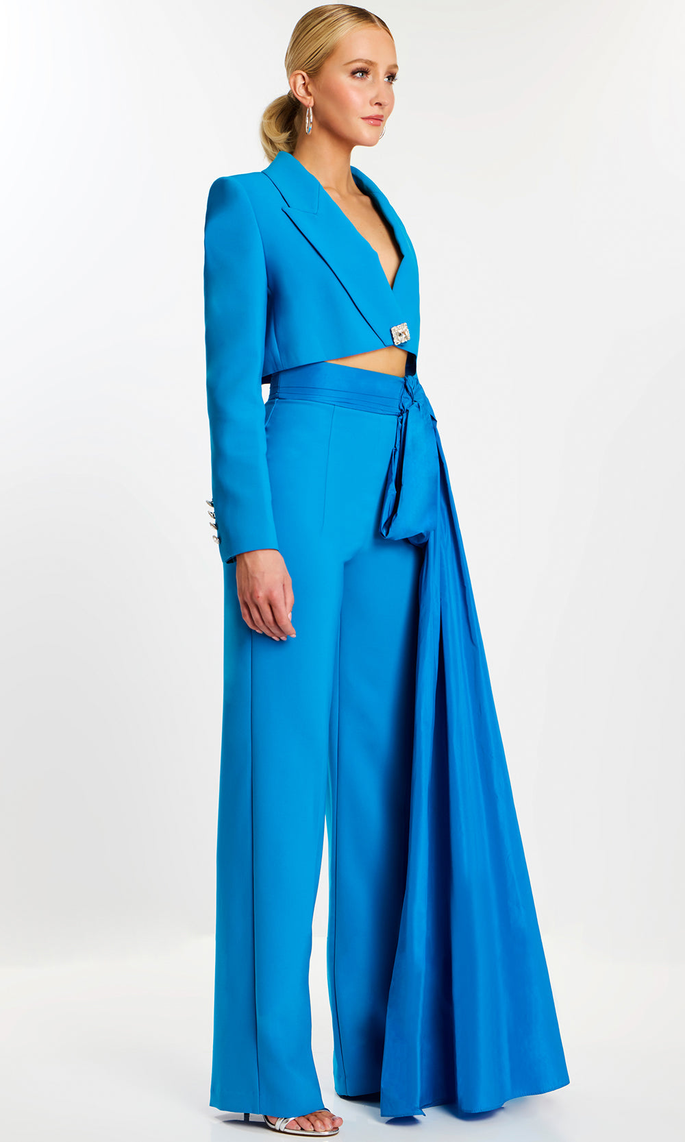 Jovani 43139 - Cropped Blazer Pantsuit with Sash - designer prom dress at Silhouette Dresses
