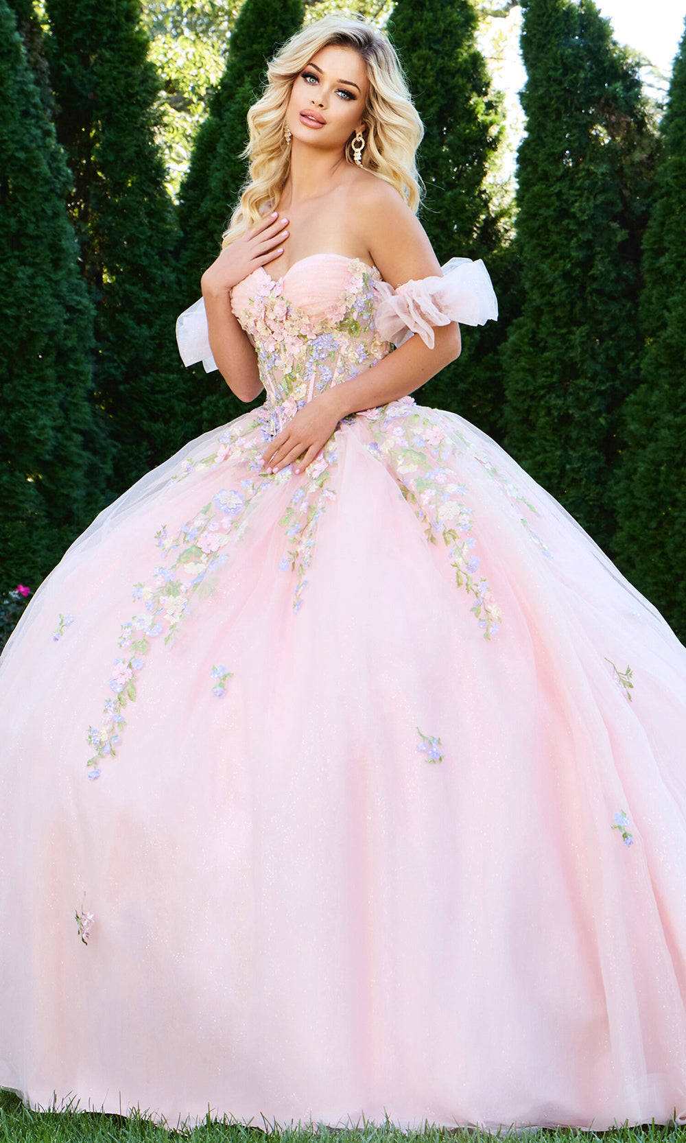 Jovani Q43231 - Floral Embellished Sweetheart Quinceanera Gown - back view