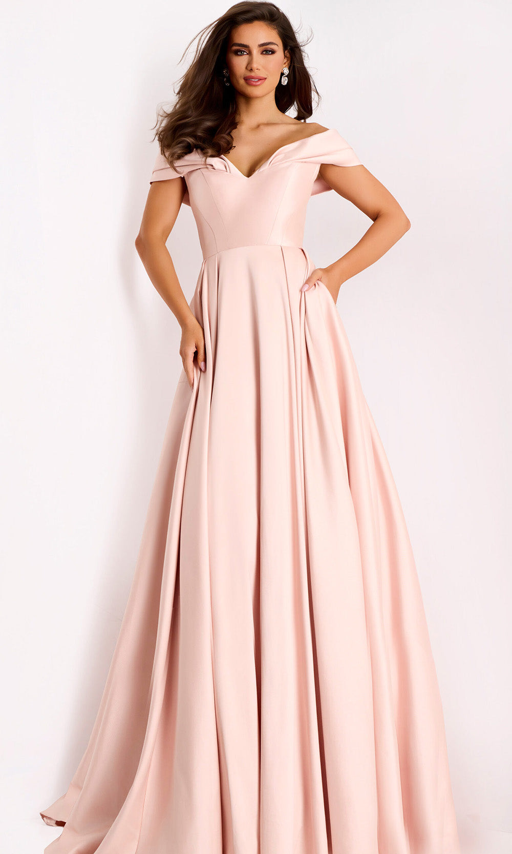 Jovani 43279 - Satin Off Shoulder A-Line Evening Gown - designer formal gown at Silhouette Dresses