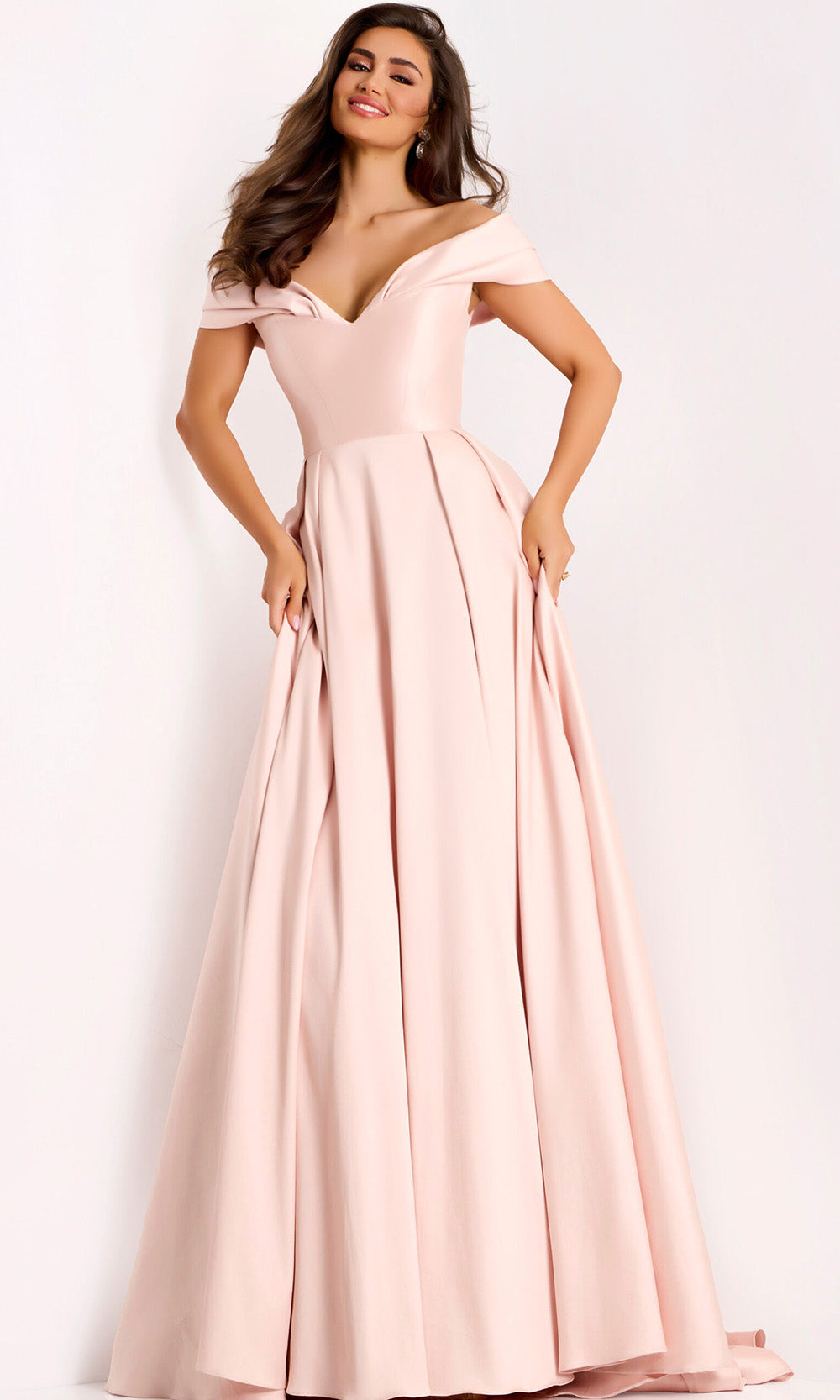 Jovani 43279 - Satin Off Shoulder A-Line Evening Gown - back view