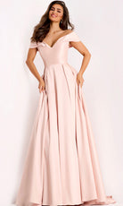 Jovani 43279 - Satin Off Shoulder A-Line Evening Gown - back view