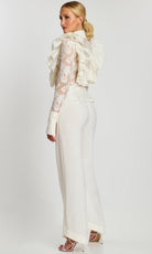 Jovani 43365 - Ruffled Lace V-Neckline Satin Pantsuit - back view