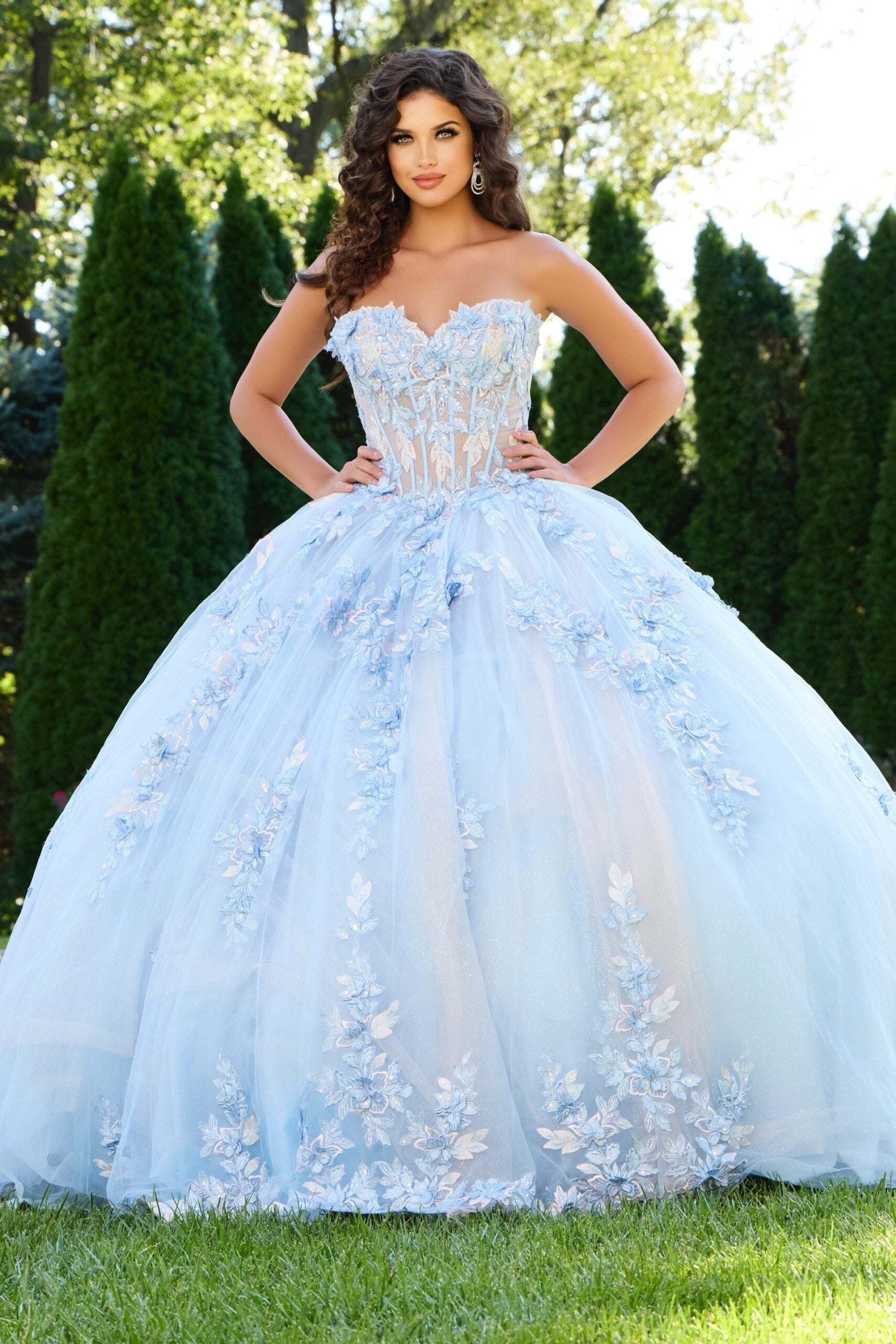 Jovani Q43433 - Floral Embroidery Princess Ballgown - view 4