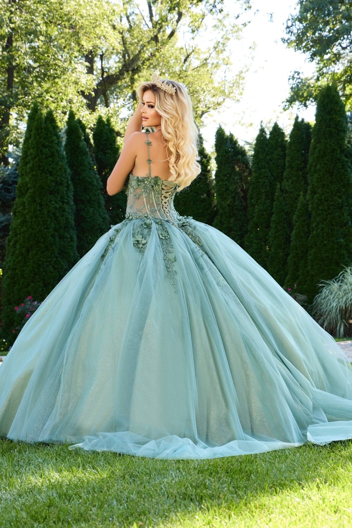 Jovani Q43437 - Beaded Lace Sweetheart Tulle Ballgown - view 5
