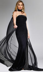 Jovani 43659 - Strapless Velvet Gown with Choker Cape - designer prom dress at Silhouette Dresses