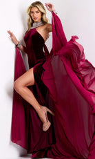 Jovani 43699 - Velvet Halter Gown with Chiffon Overlay - back view