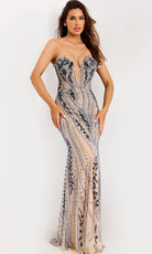 Jovani 43705 - Bead Encrusted Deep Sweetheart Fitted Gown - detail view