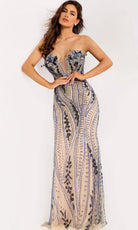 Jovani 43705 - Bead Encrusted Deep Sweetheart Fitted Gown - view 4