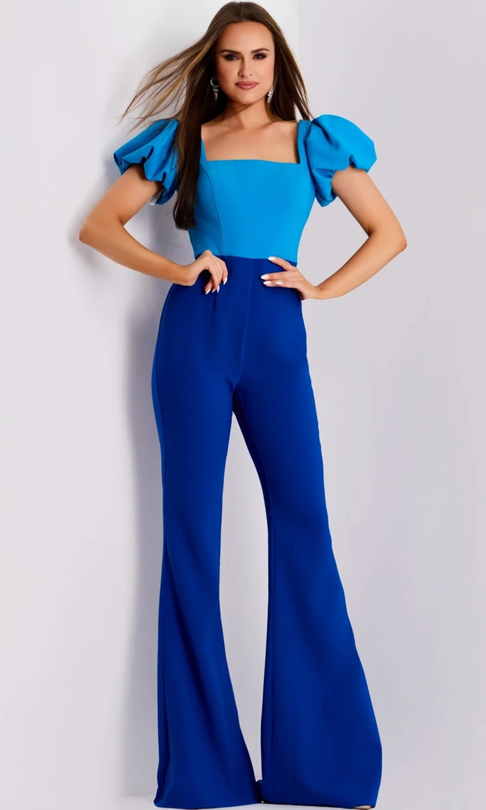Jovani 43755 - Square Neck Puff Sleeve Jumpsuit - designer formal jumpsuit at Silhouette Dresses
